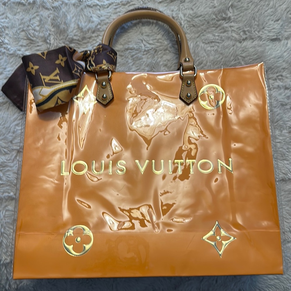 Upcycled authentic Louis vuitton shopping bag made into a bag